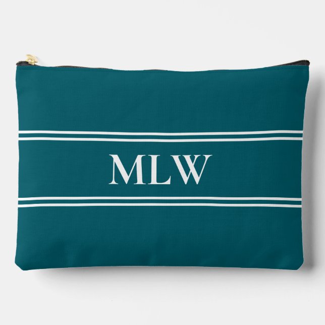 Simple Dark Teal and White Monogram Template Accessory Pouch (Front)