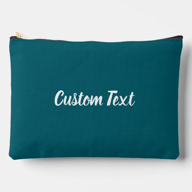 Simple Dark Teal and White Script Text Template Accessory Pouch (Front)