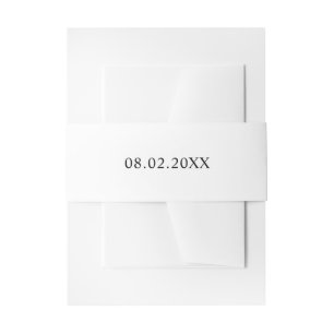 Simple date white black invitation belly band