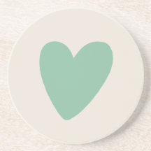 Simple Deafoam Mint Green Heart Sandstone Coaster