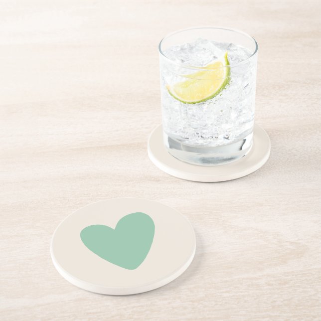 Simple Deafoam Mint Green Heart Sandstone Coaster (Side)