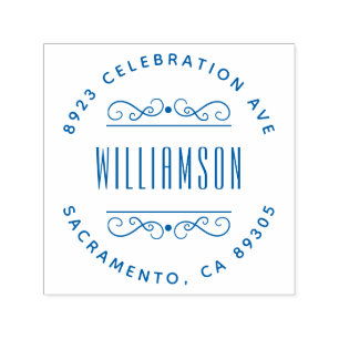 Simple Deco Family Name Round Return Address Self-inking Stamp