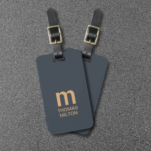 Simple Deep Blue Brown Bold Monogram Luggage Tag
