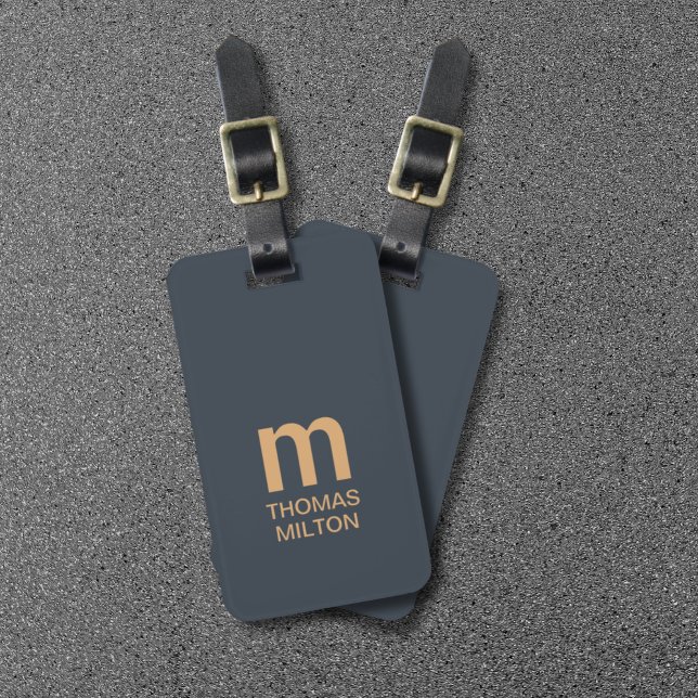 Simple Deep Blue Brown Bold Monogram Luggage Tag (Creator Uploaded)