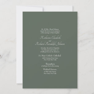 Simple Deep Green Formal Church Wedding Invitation