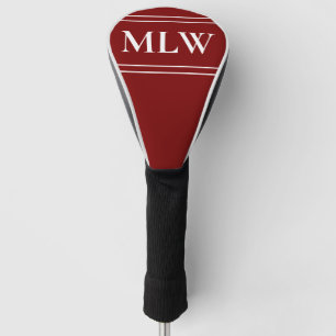 Simple Deep Red and White Monogram Golf Head Cover