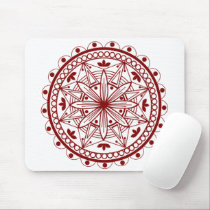 Simple Deep Red Mandala Mouse Pad
