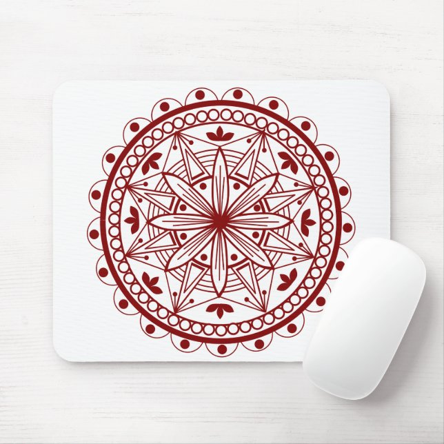 Simple Deep Red Mandala Mouse Pad (With Mouse)