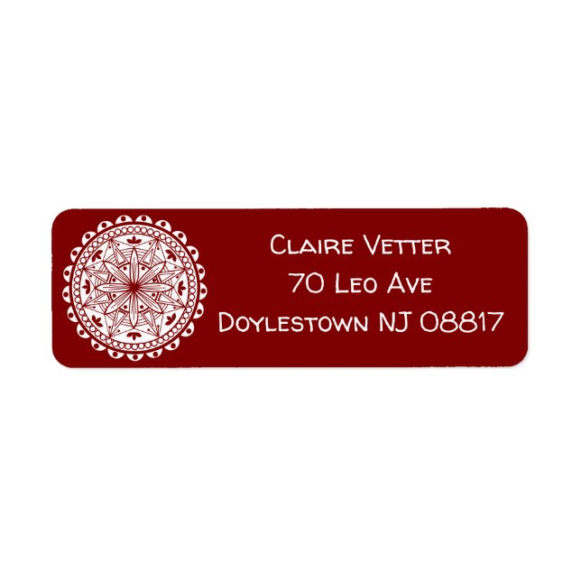 Simple Deep Red Mandala Return Address Label (Front)