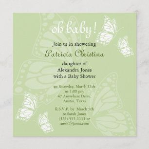 Simple Delicate Butterfly Green Baby Shower Party Invitation