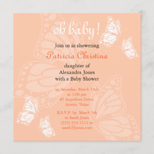 Simple Delicate Butterfly Peach Baby Shower Party Invitation