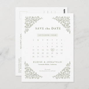 Simple Delicate Floral Calendar Save the Date Postcard