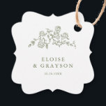 Simple Delicate Floral Timeless Sage Green Wedding Favour Tags<br><div class="desc">Elegant wedding thank you tag features a minimalist design with a delicate floral border, perfectly suited for formal weddings. The classic typography and customisable text make it a timeless choice for couples seeking sophisticated, personalised wedding stationery. For customisation or additional products featuring this design, please feel free to contact me....</div>