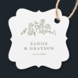 Simple Delicate Floral Timeless Sage Green Wedding Favour Tags<br><div class="desc">Elegant wedding thank you tag features a minimalist design with a delicate floral border, perfectly suited for formal weddings. The classic typography and customisable text make it a timeless choice for couples seeking sophisticated, personalised wedding stationery. For customisation or additional products featuring this design, please feel free to contact me....</div>