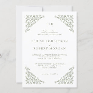 Simple Delicate Floral Timeless Sage Green Wedding Invitation