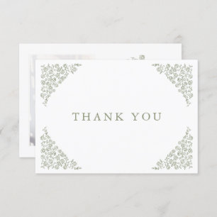Simple Delicate Floral Timeless Sage Green Wedding Thank You Card