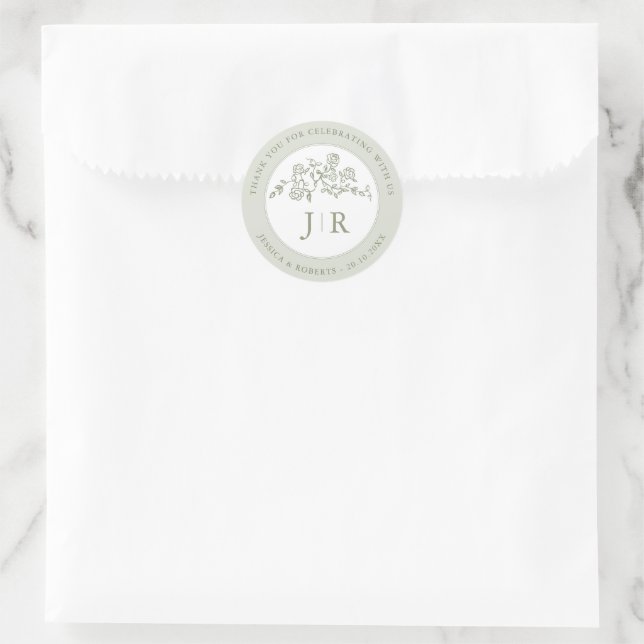 Simple Delicate Floral Timeless  Wedding Thank You Classic Round Sticker (Bag)