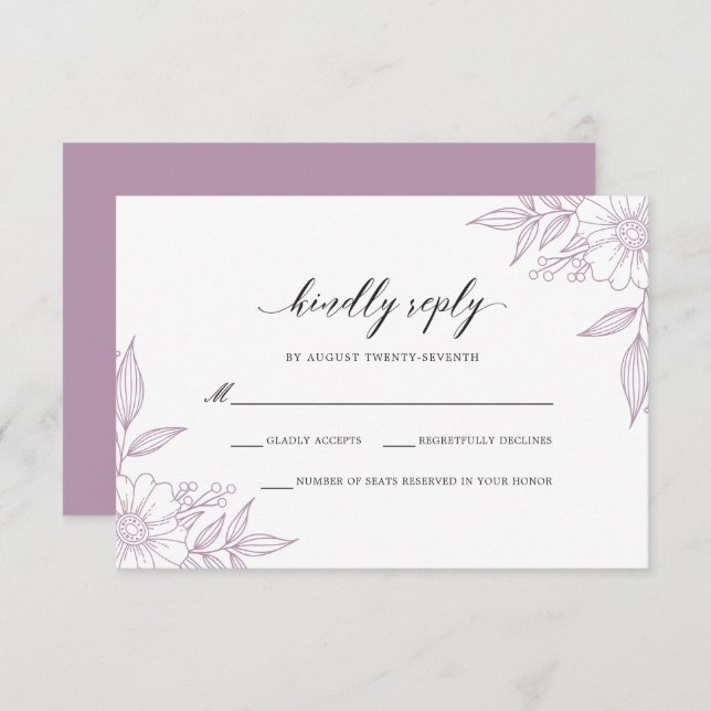 Simple Delicate Floral Wedding Lavender RSVP Card (Front/Back)