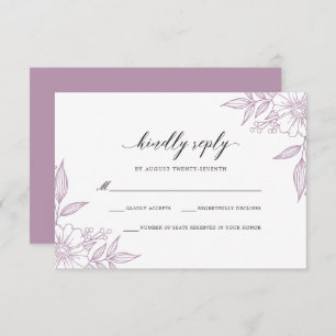 Simple Delicate Floral Wedding Lavender RSVP Card