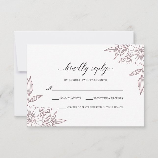 Simple Delicate Floral Wedding Mauve RSVP Card (Front)