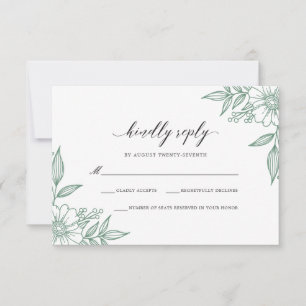 Simple Delicate Floral Wedding Mint RSVP Card