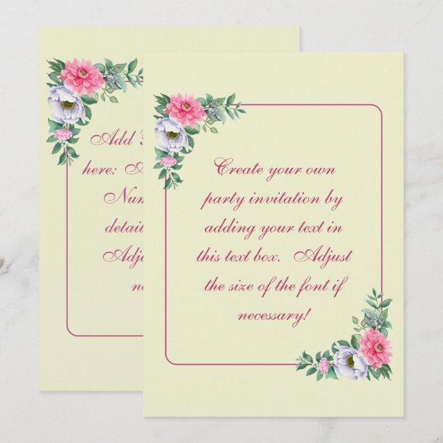 Simple Delicate Summer Garden Flowers Invitation (Front/Back)
