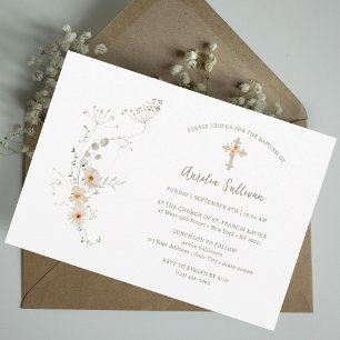 Simple Delicate Wildflowers Bouquet Baptism Invitation