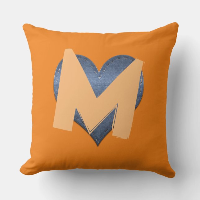 Simple Denim Heart Funny Custom Monogram Cushion (Front)