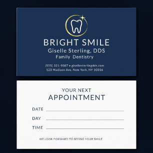 Simple Dentist Navy Blue Gold Dental Appointment Card