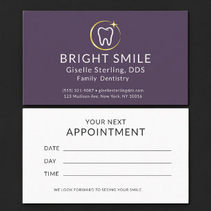 Simple Dentist Purple Gold Dental Appointment Card