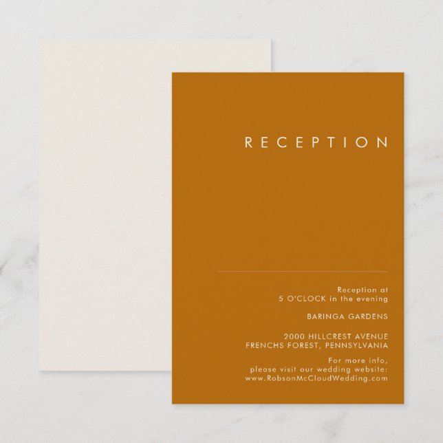 Simple Desert | Burnt Orange Wedding Reception Enclosure Card (Front/Back)