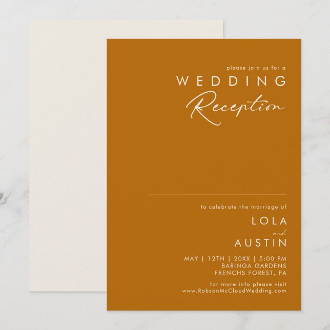 Simple Desert | Burnt Orange Wedding Reception Invitation (Front/Back)