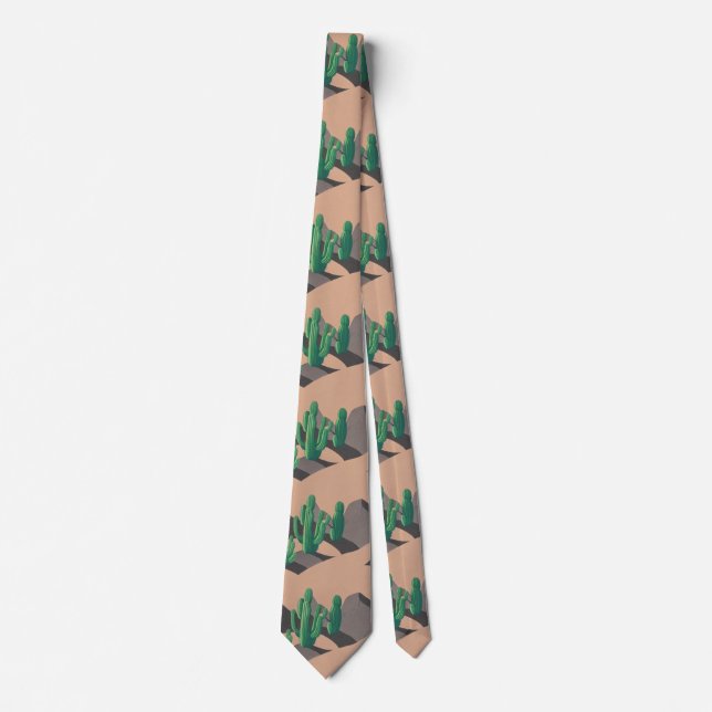 simple desert cactus pattern colourful brown moder tie (Front)