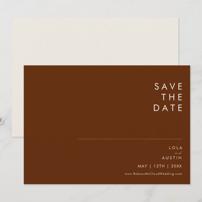 Simple Desert | Dark Cinnamon Horizontal Save The Date (Front/Back)