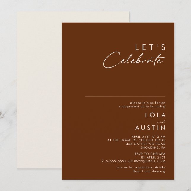 Simple Desert | Dark Cinnamon Let's Celebrate Invitation (Front/Back)