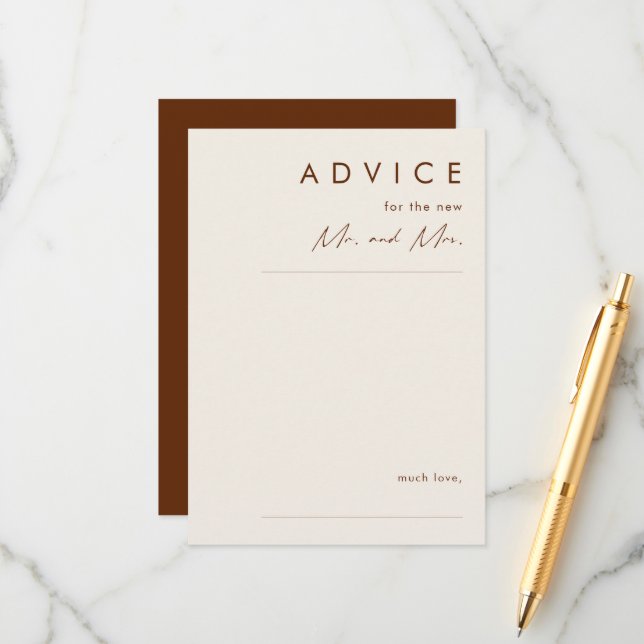 Simple Desert | Dark Cinnamon Wedding Advice Card (Front/Back In Situ)