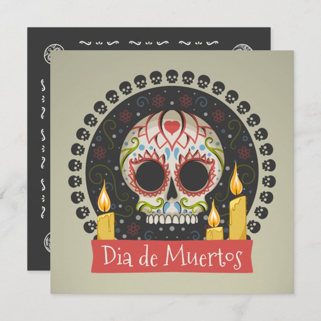 Simple Dia de Muertos Skull and Candles Invitation (Front/Back)
