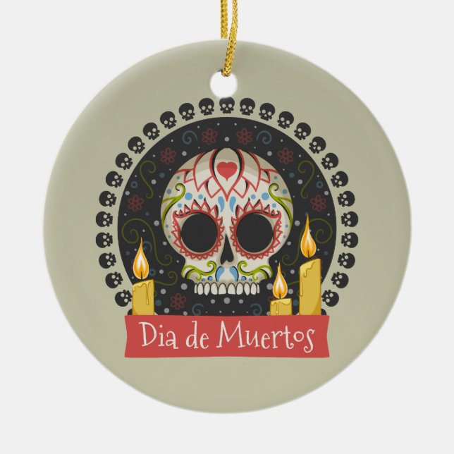 Simple Dia de Muertos Skull & Candles Ornament (Front)