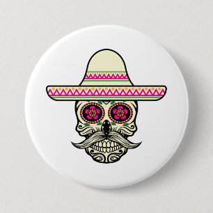 Simple Dia de Muertos Skull with Hat Button