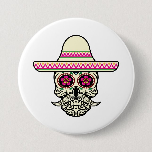 Simple Dia de Muertos Skull with Hat | Button (Front)