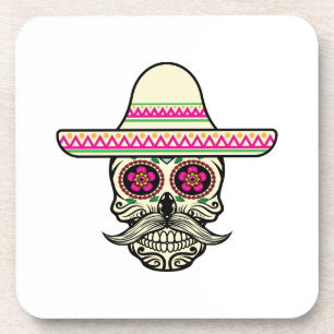 Simple Dia de Muertos Skull with Hat Coaster