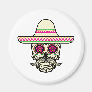 Simple Dia de Muertos Skull with Hat Magnet