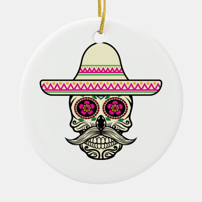 Simple Dia de Muertos Skull with Hat | Ornament (Front)