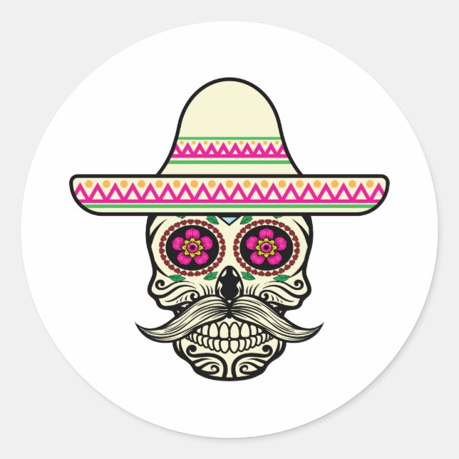Simple Dia de Muertos Skull with Hat | Sticker (Front)
