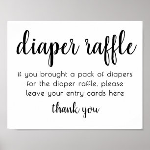Simple Diaper Raffle Black and White Baby Shower Poster