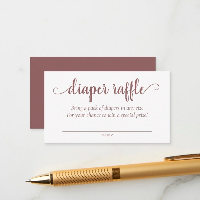 Simple Diaper Raffle | Taupe Desert Rose Flourish Enclosure Card (Front/Back In Situ)