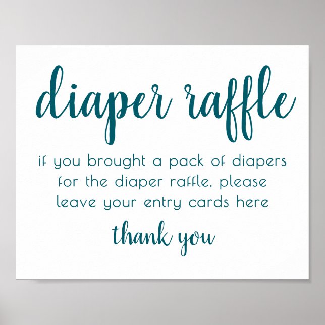 Simple Diaper Raffle | Teal Aqua Baby Shower Poster (Front)