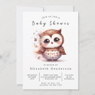 Simple Digital Owl Baby Shower Invitation