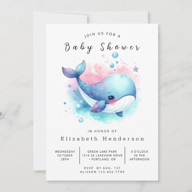 Simple Digital Whale Baby Shower Invitation (Front)