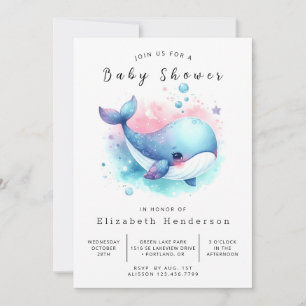Simple Digital Whale Baby Shower Invitation